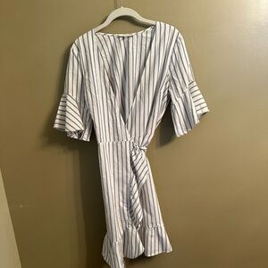 Blue and white striped wrap dress Lavender Brown M